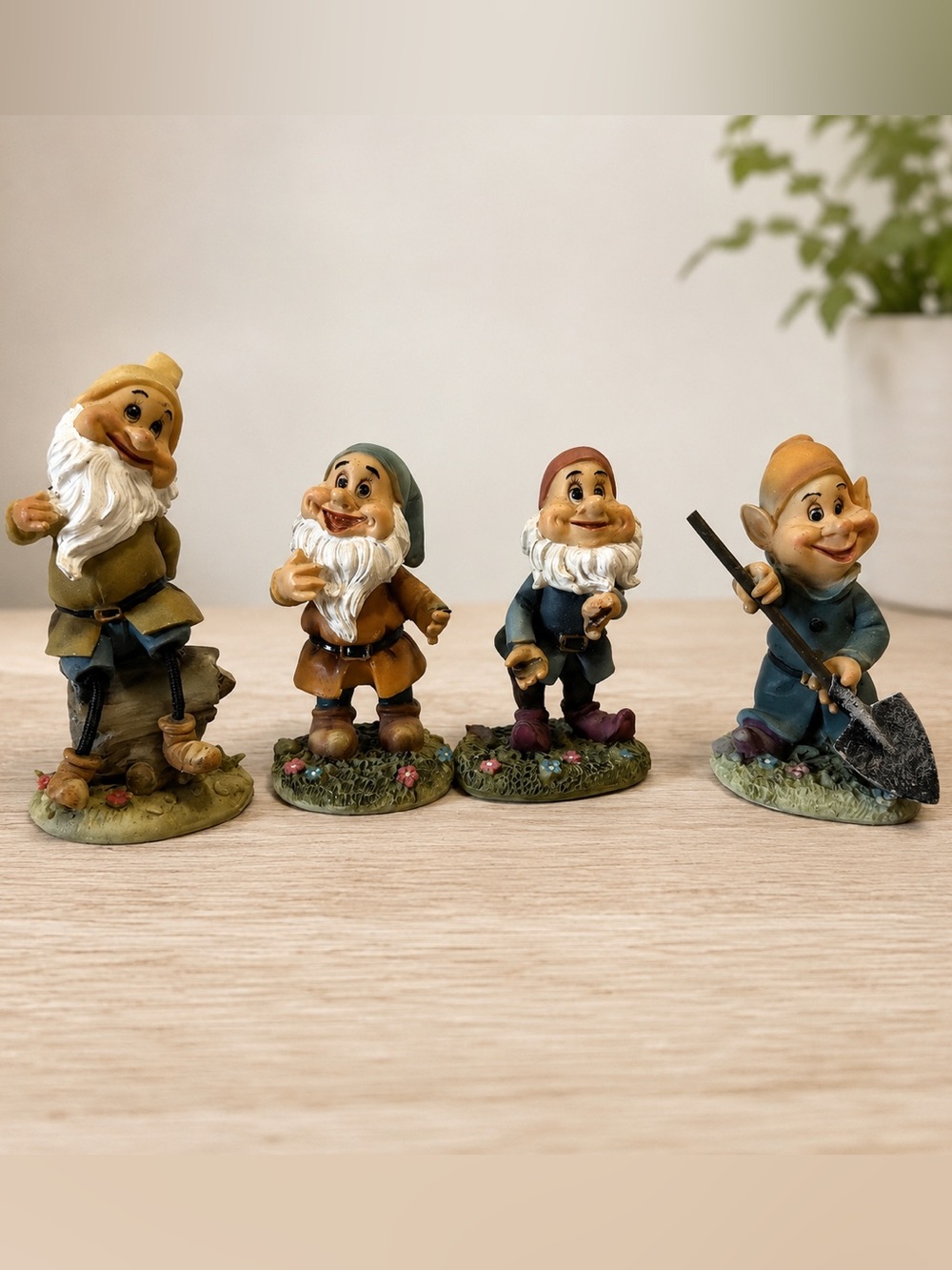 Flawed Vintage Y2K Seven Dwarfs Style Resin Figurines Lot of 4 Garden Décor 3.5”